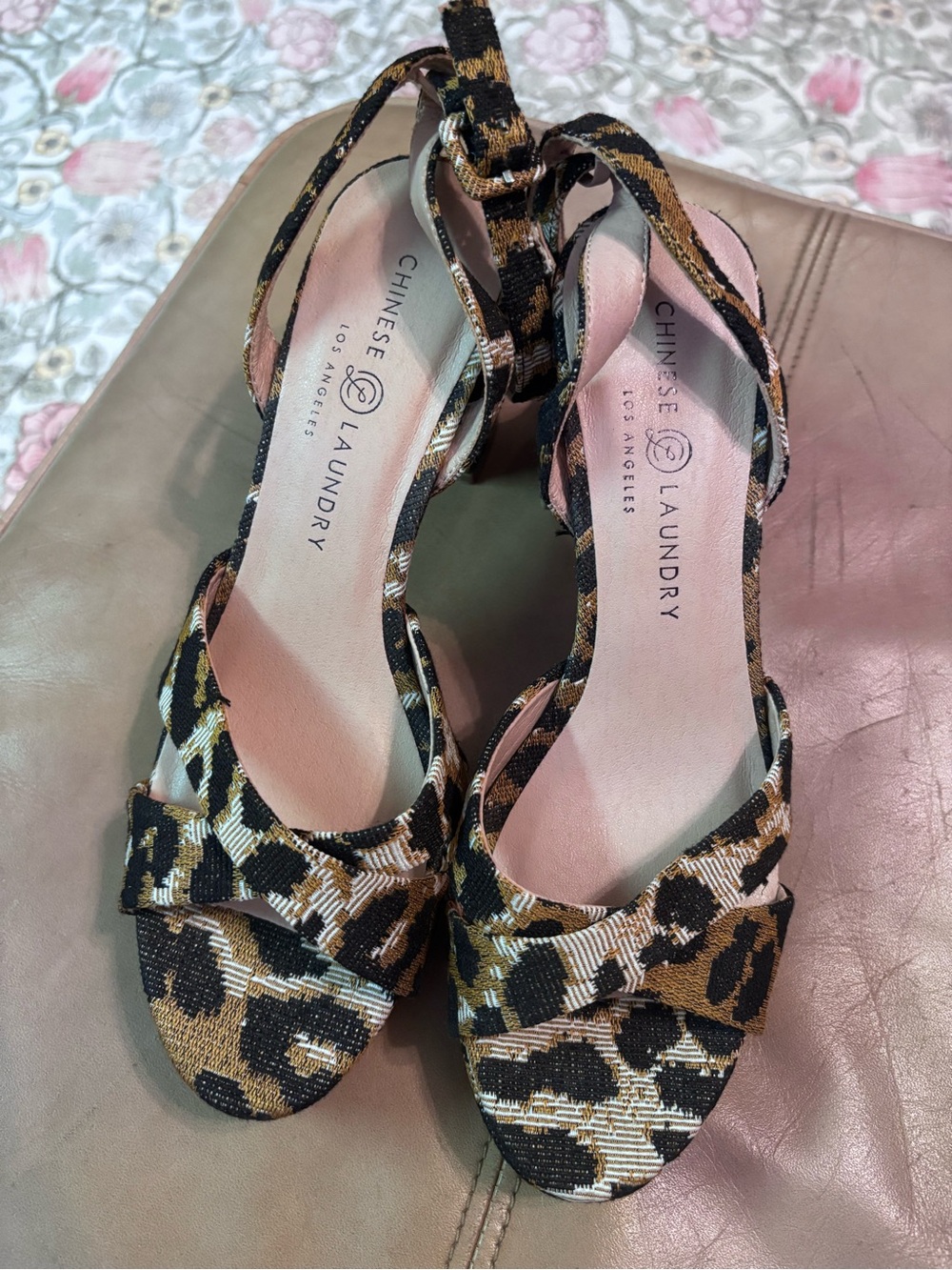 Chinese Laundry Leopard-Print Ankle Strap Heels in Black & Brown
